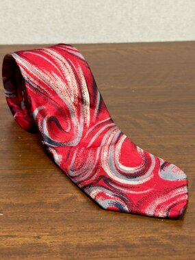 Paco Rabanne Paris Red Abstract Swirl Silk XL Tie